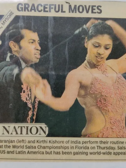 A feature from the World Salsa Championships in Florida. This clipping shows us mid-performance and talks about how salsa's worldwide appeal was growing, with us representing India on that global stage.
