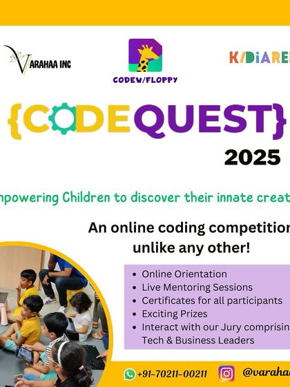 Here are the full details for CodeQuest 2025. We offer different categories for ages 6-15 and support various coding platforms, from Scratch to Python, empowering every child to become an innate creator.