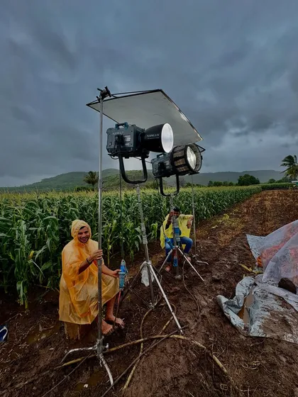 On location for an outdoor shoot, using the powerful Nanlux 5000B and ARRI SkyPanel X. Both fixtures are weather-rated, making them perfect for challenging conditions.