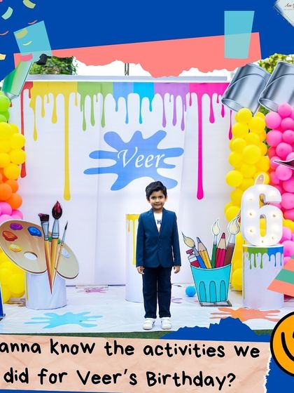 An overview of the activities at Veer's art party, which included canvas painting, tattoos, and a lively host to guide the fun.