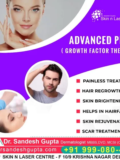 Advanced PRP, also known as Growth Factor Therapy, is a painless treatment that delivers multiple benefits. It promotes hair regrowth, helps with hair fall, and can also be used for skin rejuvenation and scar treatment.