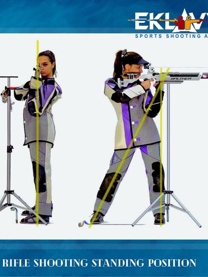 A technical illustration of the ideal standing position for rifle shooting, a fundamental we teach all our rifle athletes.