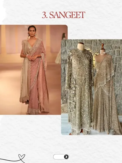 The Sangeet night is all about glamour. I style mothers in shimmering gowns, sequined sarees, or elegant cape sets that catch the light beautifully on the dance floor, ensuring they look as festive as they feel.