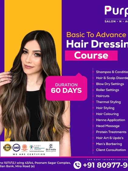 Master the art of hair in just 60 days with our Basic to Advance Hair Dressing Course. You will learn everything from shampoo and conditioner basics and treating scalp disorders to advanced haircuts, thermal styling, and hair coloring.