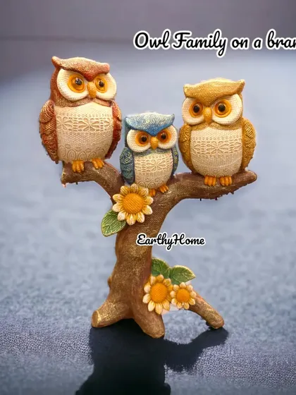 Another variation of the owl family on a branch, perfect for a tabletop or shelf.