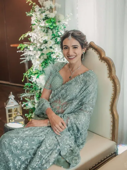Here is a beautiful portrait from my recreation of Alia Bhatt's Met Gala look. The soft, messy updo and minimal makeup create a timeless and effortlessly elegant style.