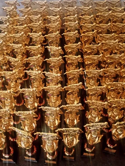 A sea of trophies ready to be awarded. This shows the scale of the national tournament.