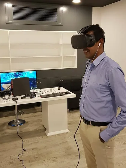A simple and effective VR setup within an office space. I can transform any room into a virtual playground, providing a much-needed break and a unique form of entertainment for employees.
