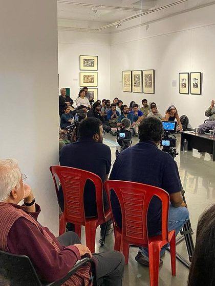 A view of the artist talk from the side.