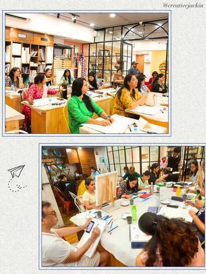 Glimpses of my packed workshops, with students of all ages fully engaged in their creative process, from sketching to painting.