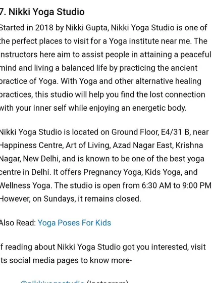 A snippet from an article that names Nikki Yoga Studio as a perfect place for attaining a peaceful mind and energetic body. We are honored by the recognition.