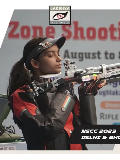A shot of Isha Taksale in action during the 66th National Shooting Championships.