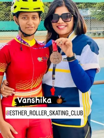 A proud moment with my skater Vanshika after her win at the 2nd Karnataka State ranking championship. I believe in being there for my champs, celebrating every single achievement on their journey.