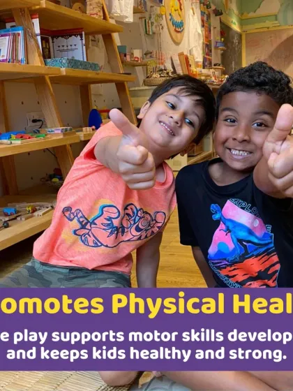 Thumbs up for active play! Running, building, and moving around supports motor skills development and keeps kids healthy and strong.