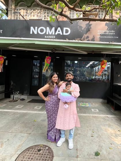 Celebrating one year of Nomad Barber Mumbai with my wife and our daughter. This journey has been filled with incredible milestones, both personal and professional, and I'm so grateful for the support from my family.