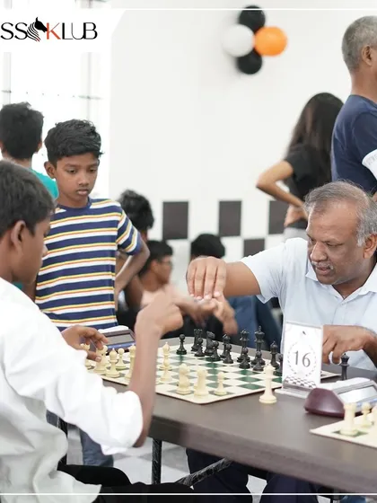 An intense match underway at our Coimbatore grand opening. You can see the focus and strategic thinking that our chess training helps to develop in players.