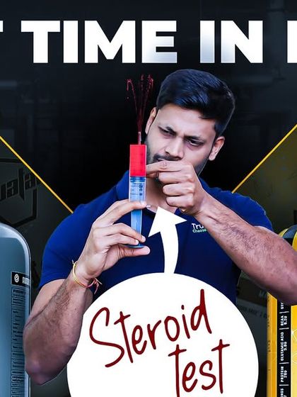 First Time in India: Steroid Test. A promotional image for the first-of-its-kind steroid testing on popular Indian whey proteins like Avvatar.