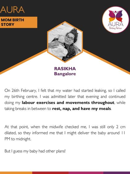 Rasikha's birth story is one we still cherish. After her water started leaking, she continued her labor exercises and movements, taking breaks to rest and eat.