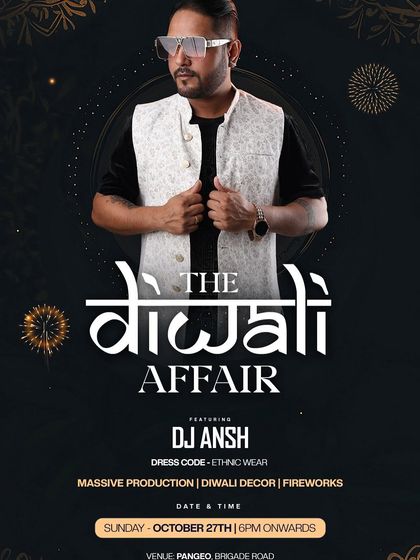 The official poster for 'The Diwali Affair', where I brought the beats for a stylish, ethnic-themed party.