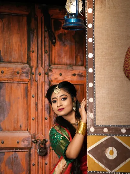 A peek from behind the door, a playful shot from my Pujo video shoot.