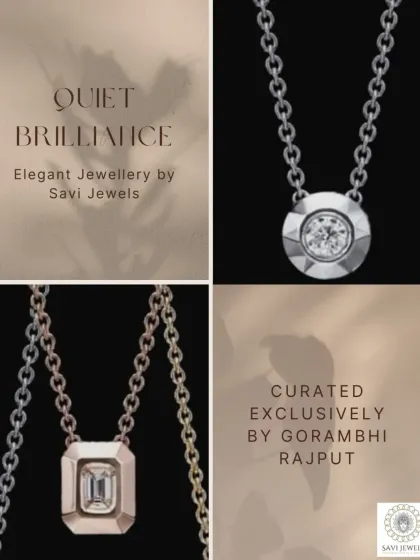 For those who appreciate quiet brilliance, these pendants are perfect. The collection shows two styles: a modern, bezel-set round diamond and a classic emerald-cut diamond in a geometric rose gold setting. These pieces are designed for effortless, everyday luxury.