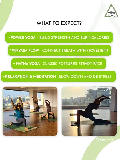 This is what our community looks like in motion. In our group classes, you'll find a welcoming energy where you can build strength, connect your breath to movement, and de-stress. We offer different styles like Power Yoga, Vinyasa, and Hatha to match your energy for the day.