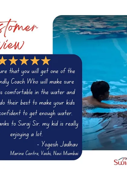 A review from Yogesh at our Vashi center, giving special thanks to Coach Suraj for making his child feel comfortable and confident in the water. This highlights our commitment to friendly, effective coaching.