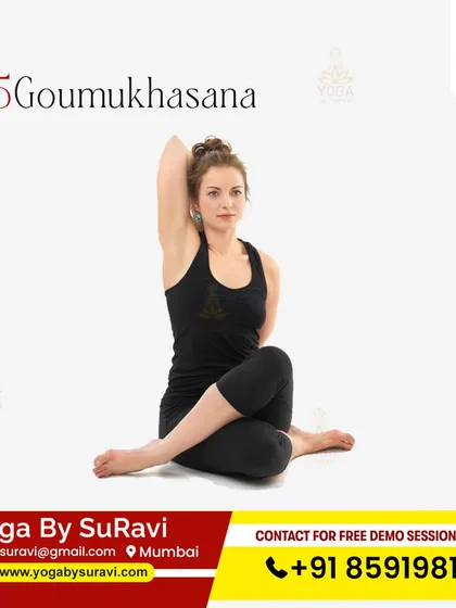 Gomukhasana is one of the five poses we recommend for breast cancer recovery, as it promotes mobility and relaxation.