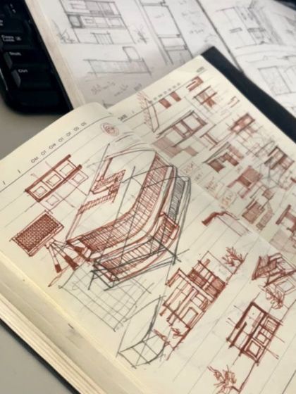 A peek into my sketchbook, where ideas first take shape. These hand-drawn sketches are a crucial part of my creative process, allowing me to quickly explore forms, details, and spatial concepts for furniture and interiors.