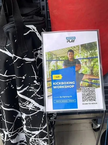 The workshop poster on display at the Decathlon R-City mall. We partner with great brands to make training more accessible.