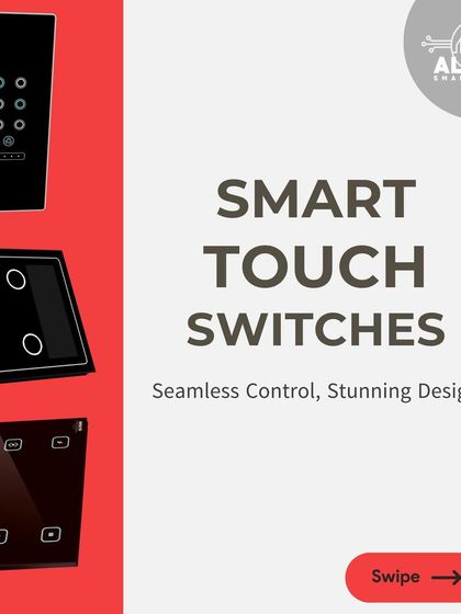 This carousel highlights the different types of smart touch switches we offer, from the advanced Aura series to our versatile Gang and Modular switches. Each is designed for seamless control and stunning design.