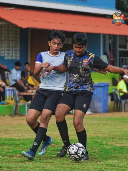 A fierce battle for the ball at the India International Cup. Our players are trained to be strong and competitive.