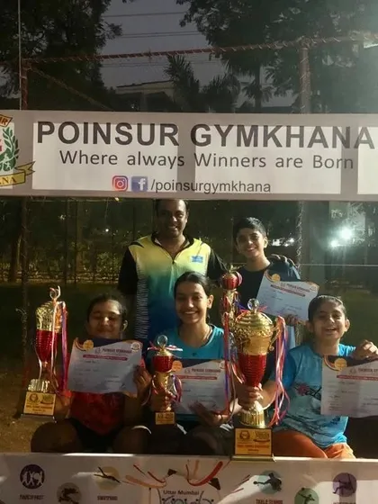 A group of our winners from the Uttar Mumbai Krida Mahotsav at Poisur Gymkhana. This photo captures the joy and success of our junior players at a local promotional tournament.