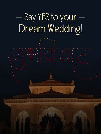 Say "yes" to your dream wedding with a celestial blessing. We illuminated the sky with "Shubh Vivah" over this beautiful venue, blending sacred tradition with modern technology for an unforgettable start to a new life together.