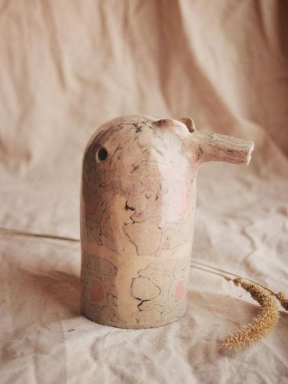 This Nerikomi pajarito has a wonderfully smooth, pebble-like feel. It’s a small, tactile piece of art that also makes music.