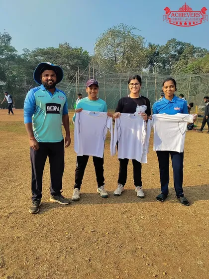 Our girls team receiving new jerseys. We thank our sponsors for supporting women's cricket.