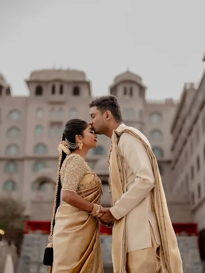 A destination wedding that blends southern tradition with royal grandeur. Capturing Nisha and Shreyas against the magnificent backdrop of Fairmont Jaipur was a storyteller's dream.