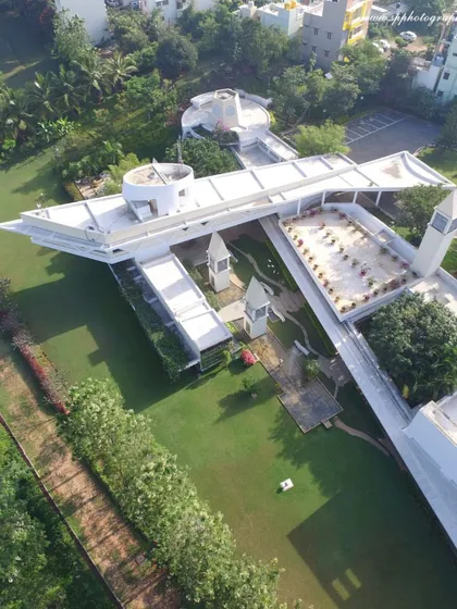 We offer specialized aerial photography to give your event a grander perspective. This drone shot captures the unique architecture of a corporate campus, providing a stunning, high-impact image perfect for marketing materials.