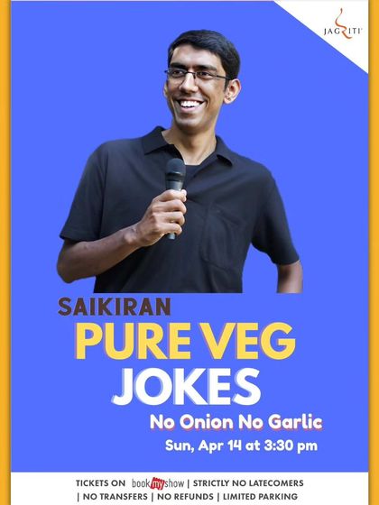 The poster for "Pure Veg Jokes," a clean comedy show by Saikiran.