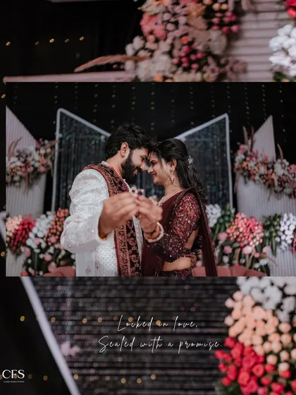 Locked in love, sealed with a promise. This intimate moment between the couple is framed by beautiful floral decor, creating a perfect blend of emotion and aesthetics.