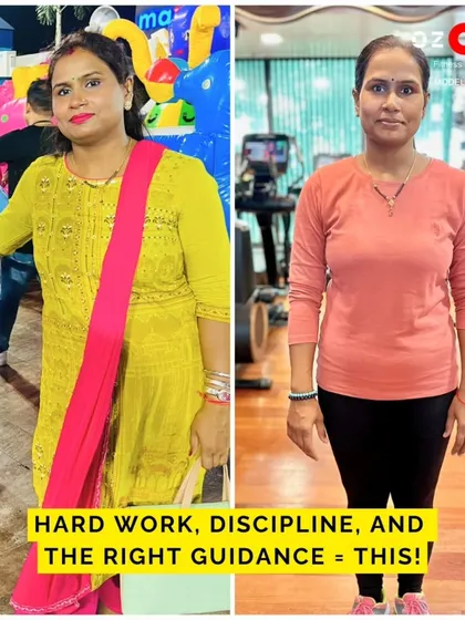 We are proud to support every member's unique fitness journey. This incredible transformation showcases significant weight loss and improved body tone, achieved through a combination of disciplined training with our expert female trainers and a consistent nutrition plan.