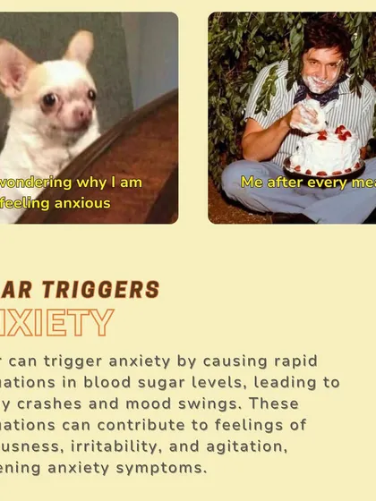 This is a duplicate of the sugar and anxiety graphic, emphasizing the connection between sugar intake and feelings of nervousness and irritability.