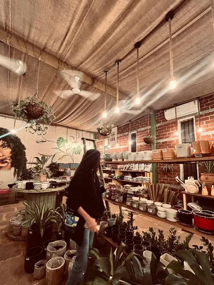 A quiet moment browsing the shelves. I love seeing customers get lost in the world of plants and pots I've curated.