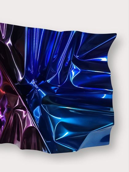 "Meteor Series M133" channels the drama of a cosmic fragment. Its deep blues and violets shimmer like stardust, an echo of outer space transformed into art.