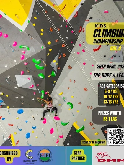 We're proud to host the Kids Climbing Championship, organized under the Sport Climbing Federation of India. It's a professional event for young athletes aged 6 to 16, with categories for Top Rope and Lead climbing.
