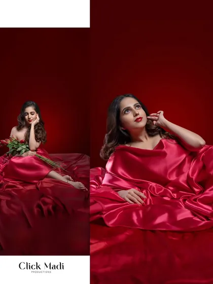 I love creating cinematic and dramatic fashion images. Here, I used flowing red satin and focused lighting to sculpt a scene that feels both elegant and powerful. This style of editorial photography is ideal for actors and models looking to add a touch of moody sophistication to their portfolio.