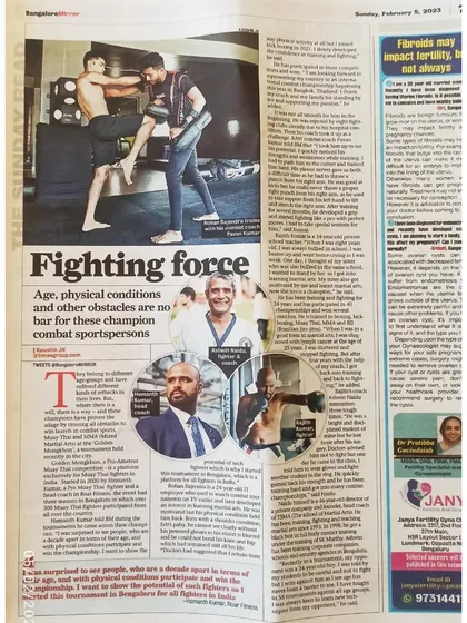 Our fighters featured in the Bangalore Mirror for their achievements in combat sports. We are making waves in the community.