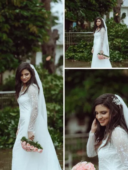 A collection of bridal portraits showing the joy and elegance of the bride on her special day. Her smile and the delicate details of her dress are the focus of these beautiful shots.