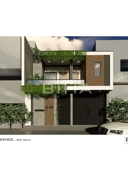 An example of our biophilic facade design for a residence in New Delhi. We integrated cascading greenery into the building's elevation, creating a living exterior that merges architecture with nature and enhances the urban environment.
