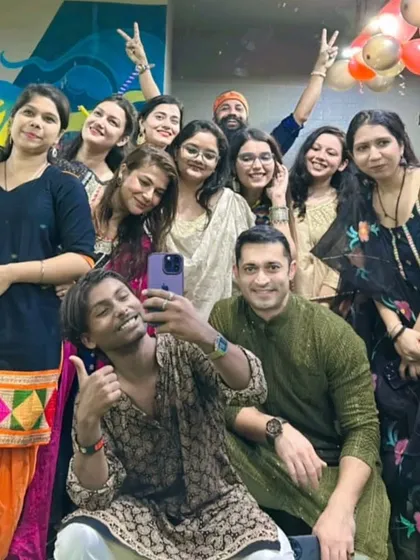 Another happy group selfie capturing the fun and camaraderie of our gym's festival celebrations.